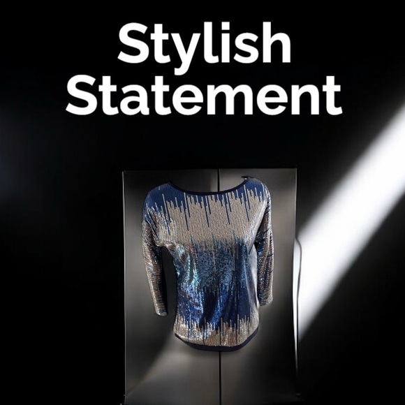 HP~Naeem Khan’s Tiny Sequins Blouse in Shades of Blue & Silver~Exquisite~size XS - Picture 4 of 9